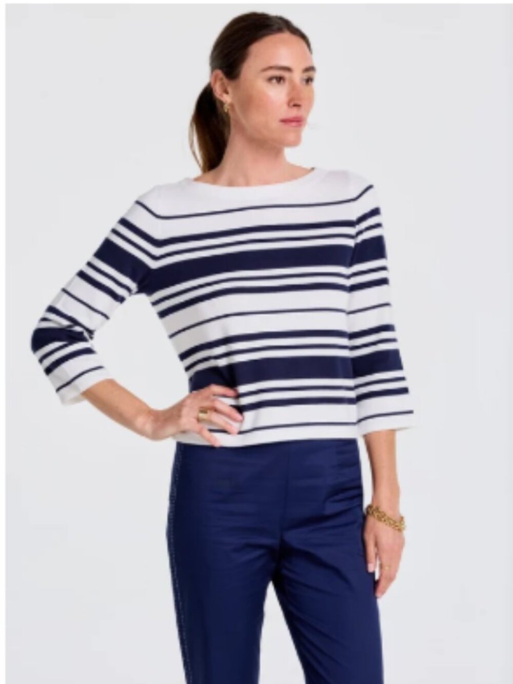 J.Mclaughlin x Mark D. Sikes Ali Sweater in Mariner BLue Stripe. S. NWOT